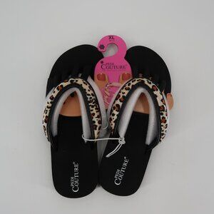 Pedi Couture Pedicure Sandal in Black and Leopard Print Size XL 10-11 NWT